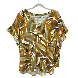 Rachel Zoe 100% Cotton Top 3X Abstract Print Multi Color V Neck Artsy Boutique